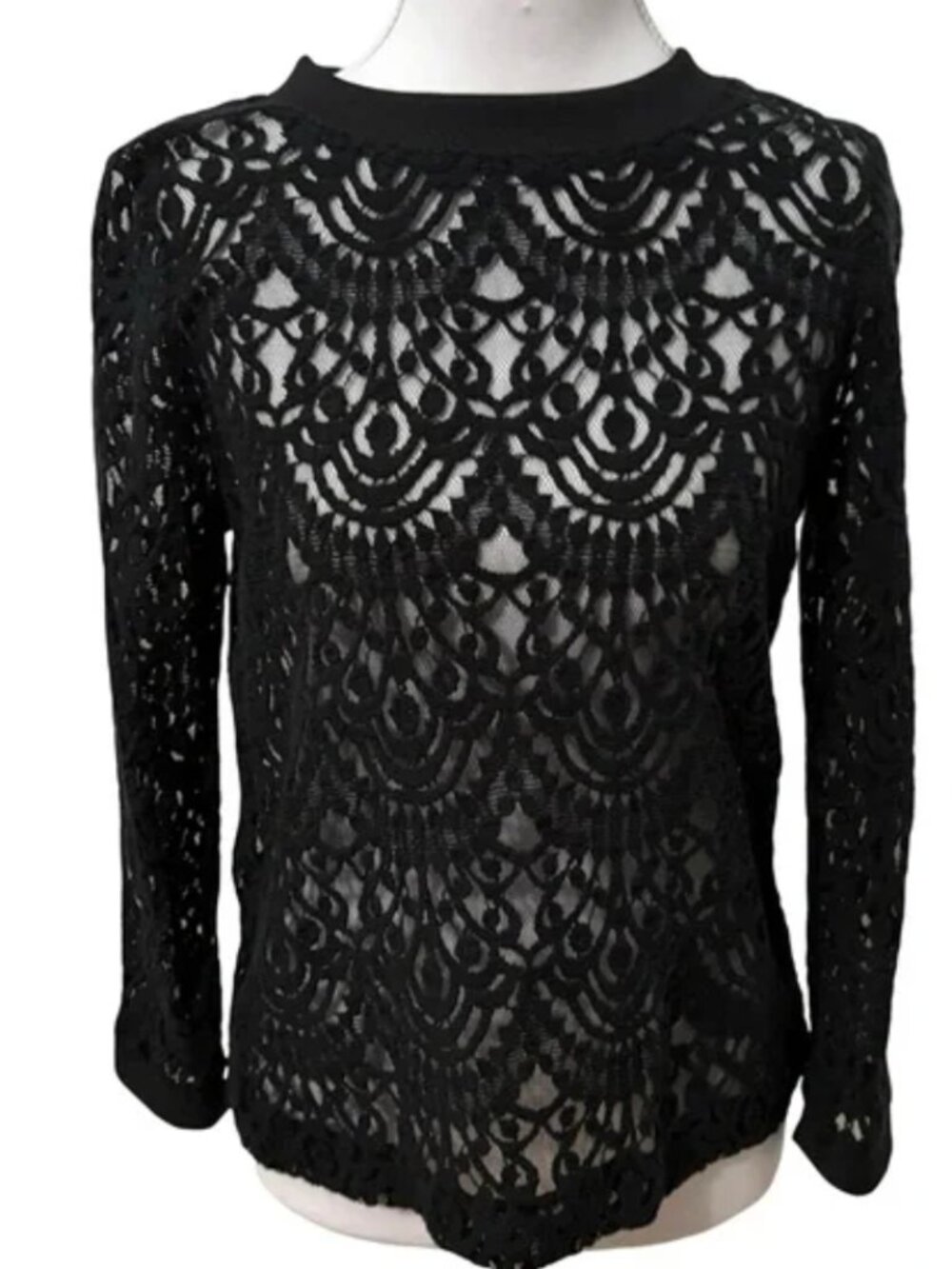 Banana Republic Black Lace Button Back Sheer Blouse